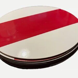 NEW S4 Williams-Sonoma Tabletop 13" Wide Stripe Round Cork Placemats Red White